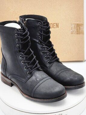 Steve Madden Troopah-C Black Leather Combat Boots Men’s Size 9.5 Lace Up
